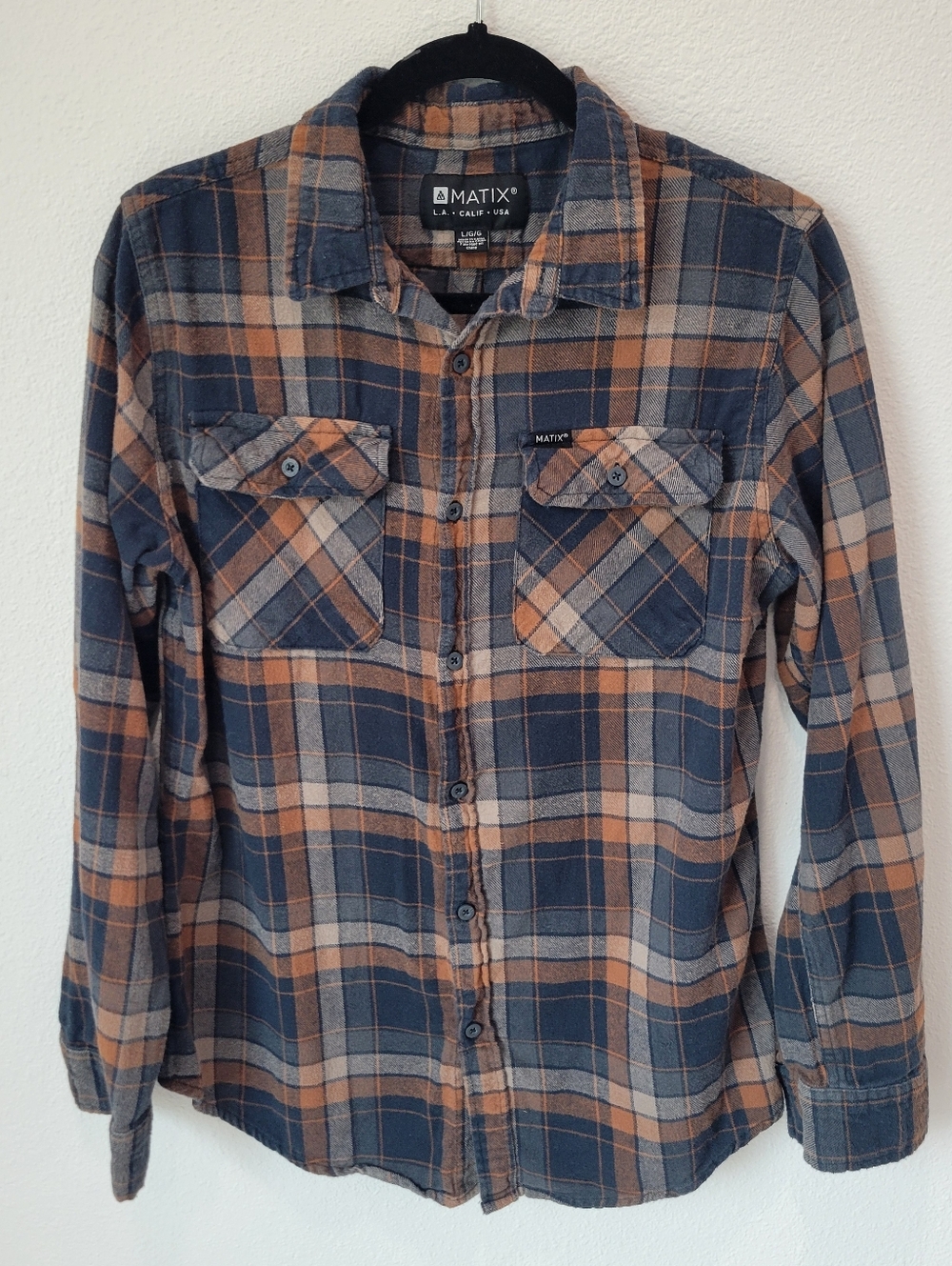 Matix Men’s L Flannel Shirt Blue Camel Plaid Fits M Grunge‎ Streetwear